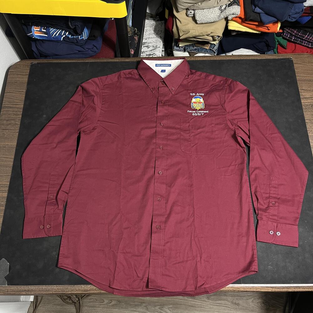 US Army Forces Command Shirt Mens Large Red Port Authority G3/5/7 Button Down